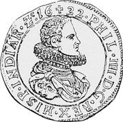 France 1/4 Ducaton 1622 KM# 13 Spanish Rule / Standard Coinage PHIL IIII D G REX HISP INDIAR ZC coin obverse France 1/4 Ducaton 1622 KM# 13 Spanish Rule / Standard Coinage PHIL IIII D G REX HISP INDIAR ZC coin obverse