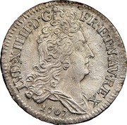 France 10 Sols-1/8 ECU Louis XIV 1707 A KM# 349.1 LVD XIIII D G FR ET NAV REX 1705 coin obverse France 10 Sols-1/8 ECU Louis XIV 1707 A KM# 349.1 LVD XIIII D G FR ET NAV REX 1705 coin obverse