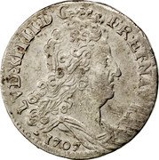 France 10 Sols-1/8 ECU Louis XIV 1707 B KM# 349.2 LVD XIIII D G FR ET NAV REX 1704 coin obverse France 10 Sols-1/8 ECU Louis XIV 1707 B KM# 349.2 LVD XIIII D G FR ET NAV REX 1704 coin obverse