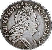 France 10 Sols-1/8 ECU Louis XIV 1707 D KM# 349.3 LVD XIIII D G FR ET NAV REX 1705 coin obverse France 10 Sols-1/8 ECU Louis XIV 1707 D KM# 349.3 LVD XIIII D G FR ET NAV REX 1705 coin obverse