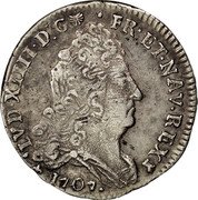 France 10 Sols-1/8 ECU Louis XIV 1707 K KM# 349.5 LVD XIIII D G FR ET NAV REX 1707 coin obverse France 10 Sols-1/8 ECU Louis XIV 1707 K KM# 349.5 LVD XIIII D G FR ET NAV REX 1707 coin obverse