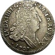 France 10 Sols-1/8 ECU Louis XIV 1707 L KM# 349.6 LVD XIIII D G FR ET NAV REX 1707 coin obverse France 10 Sols-1/8 ECU Louis XIV 1707 L KM# 349.6 LVD XIIII D G FR ET NAV REX 1707 coin obverse