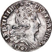 France 10 Sols-1/8 ECU Louis XIV 1707 T KM# 349.9 LVD XIIII D G FR ET NAV REX 1707 coin obverse France 10 Sols-1/8 ECU Louis XIV 1707 T KM# 349.9 LVD XIIII D G FR ET NAV REX 1707 coin obverse