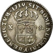 France 10 Sols-1/8 ECU Louis XV 1719 A KM# 441.1 SIT NOMEN DOMINI A BENEDICTVM 1719 X S coin reverse France 10 Sols-1/8 ECU Louis XV 1719 A KM# 441.1 SIT NOMEN DOMINI A BENEDICTVM 1719 X S coin reverse