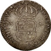 France 10 Sols-1/8 ECU Louis XV 1719 B KM# 441.3 SIT NOMEN DOMINI B BENEDICTVM 1719 X S coin reverse France 10 Sols-1/8 ECU Louis XV 1719 B KM# 441.3 SIT NOMEN DOMINI B BENEDICTVM 1719 X S coin reverse