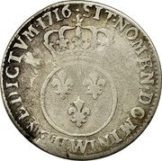 France 12 Sols (1/10 ECU) Louis XV 1716 W KM# 418.17 SIT NOMEN DOMINI W BENEDICTVM 1716 coin reverse France 12 Sols (1/10 ECU) Louis XV 1716 W KM# 418.17 SIT NOMEN DOMINI W BENEDICTVM 1716 coin reverse