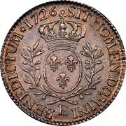 France 12 Sols (1/10 ECU) Louis XV 1726 E KM# 481.7 SIT NOMEN DOMINI E BENEDICTUM 1726 coin reverse France 12 Sols (1/10 ECU) Louis XV 1726 E KM# 481.7 SIT NOMEN DOMINI E BENEDICTUM 1726 coin reverse