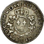 France 12 Sols (1/10 ECU) Louis XV 1743 T KM# 511.20 SIT NOMEN DOMINI T BENEDICTUM 1745 coin reverse France 12 Sols (1/10 ECU) Louis XV 1743 T KM# 511.20 SIT NOMEN DOMINI T BENEDICTUM 1745 coin reverse