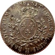 France 12 Sols (1/10 ECU) Louis XVI 1788 H KM# 568.4 SIT NOMEN DOMINI H BENEDICTUM 1788 coin reverse France 12 Sols (1/10 ECU) Louis XVI 1788 H KM# 568.4 SIT NOMEN DOMINI H BENEDICTUM 1788 coin reverse