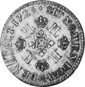 France 15 Sols (1/8 ECU) Louis XV 1725 A KM# 475.1 SIT NOMEN DOM A BENEDICT 1725 coin reverse France 15 Sols (1/8 ECU) Louis XV 1725 A KM# 475.1 SIT NOMEN DOM A BENEDICT 1725 coin reverse