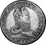 France 2 Liards Henry de la Tour d'Auvergne 1613 KM# 12.1 HENR. DE. LA. TOVR. D. BVLLIONÆVS .1613. coin obverse