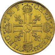 France 2 Louis D'or Louis XIII 1640 A KM# 108 CHRS REGN VINC IMP A coin reverse France 2 Louis D'or Louis XIII 1640 A KM# 108 CHRS REGN VINC IMP A coin reverse
