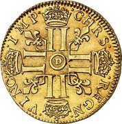France 2 Louis D'or Louis XIV 1648 D KM# 150.2 CHRS REGN VINC IMP D coin reverse France 2 Louis D'or Louis XIV 1648 D KM# 150.2 CHRS REGN VINC IMP D coin reverse