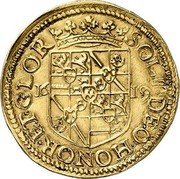 France 2 Pistole Maurice. Orange Principality 1619 KM# 49 SOLI DEO HONOR ET GLOR 16 19 coin reverse France 2 Pistole Maurice. Orange Principality 1619 KM# 49 SOLI DEO HONOR ET GLOR 16 19 coin reverse