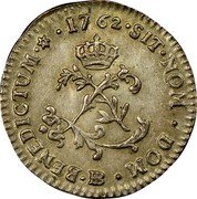 France 2 Sols Louis XV 1762 BB KM# 500.4 SIT NOM DOM BB BENEDICTUM 1762 coin reverse France 2 Sols Louis XV 1762 BB KM# 500.4 SIT NOM DOM BB BENEDICTUM 1762 coin reverse