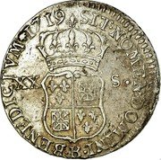France 20 Sols (1/6 ECU) Louis XV 1719 B KM# 440.3 SIT NOMEN DOMINI B BENEDICTVM 1719 XX S coin reverse France 20 Sols (1/6 ECU) Louis XV 1719 B KM# 440.3 SIT NOMEN DOMINI B BENEDICTVM 1719 XX S coin reverse