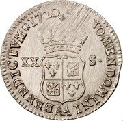 France 20 Sols (1/6 ECU) Louis XV 1720 AA KM# 440.2 SIT NOMEN DOMINI AA BENEDICTVM 1720 XX S coin reverse France 20 Sols (1/6 ECU) Louis XV 1720 AA KM# 440.2 SIT NOMEN DOMINI AA BENEDICTVM 1720 XX S coin reverse