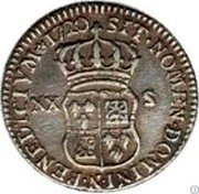 France 20 Sols (1/6 ECU) Louis XV 1720 N KM# 440.13 SIT NOMEN DOMINI N BENEDICTVM 1720 XX S coin reverse France 20 Sols (1/6 ECU) Louis XV 1720 N KM# 440.13 SIT NOMEN DOMINI N BENEDICTVM 1720 XX S coin reverse