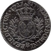 France 24 Sols (1/5 ECU) Louis XV 1727 B KM# 482.3 SIT NOMEN DOMINI B BENEDICTUM 1727 coin reverse