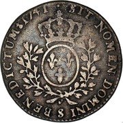 France 24 Sols (1/5 ECU) Louis XV 1741 S KM# 515.16 SIT NOMEN DOMINI S BENEDICTUM 1741 coin reverse France 24 Sols (1/5 ECU) Louis XV 1741 S KM# 515.16 SIT NOMEN DOMINI S BENEDICTUM 1741 coin reverse