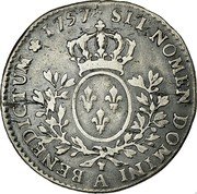 France 24 Sols (1/5 ECU) Louis XV 1757 A KM# 515.1 SIT NOMEN DOMINI A BENEDICTUM 1757 coin reverse France 24 Sols (1/5 ECU) Louis XV 1757 A KM# 515.1 SIT NOMEN DOMINI A BENEDICTUM 1757 coin reverse