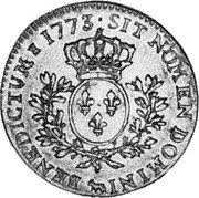 France 24 Sols (1/5 ECU) Louis XV 1773 Cow KM# 560 SIT NOMEN DOMINI BENEDICTUM 1773 coin reverse France 24 Sols (1/5 ECU) Louis XV 1773 Cow KM# 560 SIT NOMEN DOMINI BENEDICTUM 1773 coin reverse