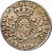 France 24 Sols (1/5 ECU) Louis XVI 1780 L KM# 569.7 SIT NOMEN DOMINI L BENEDICTUM 1780 coin reverse France 24 Sols (1/5 ECU) Louis XVI 1780 L KM# 569.7 SIT NOMEN DOMINI L BENEDICTUM 1780 coin reverse