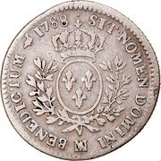 France 24 Sols (1/5 ECU) Louis XVI 1788 MA KM# 569.9 SIT NOMEN DOMINI MA BENEDICTUM 1788 coin reverse France 24 Sols (1/5 ECU) Louis XVI 1788 MA KM# 569.9 SIT NOMEN DOMINI MA BENEDICTUM 1788 coin reverse