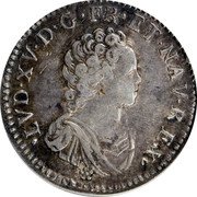France 30 Sols (1/4 ECU) Louis XV 1716 & KM# 419.23 LVD XV D G FR ET NAV REX coin obverse France 30 Sols (1/4 ECU) Louis XV 1716 & KM# 419.23 LVD XV D G FR ET NAV REX coin obverse