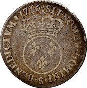 France 30 Sols (1/4 ECU) Louis XV 1716 S KM# 419.15 SIT NOMEN DOMINI S BENEDICTVM 1716 coin reverse