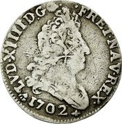 France 5 Sols (1/16 ECU) Louis XIV 1702 T KM# 337.18 LVD XIIII D G FR ET NAV REX 1702 coin obverse France 5 Sols (1/16 ECU) Louis XIV 1702 T KM# 337.18 LVD XIIII D G FR ET NAV REX 1702 coin obverse