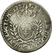 France 6 Sols (1/20 ECU) Louis XV 1727 G KM# 480.8 SIT NOMEN DOMINI G BENEDICTUM 1727 coin reverse