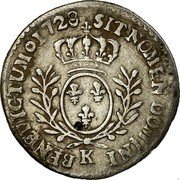 France 6 Sols (1/20 ECU) Louis XV 1728 K KM# 480.10 SIT NOMEN DOMINI K BENEDICTUM 1723 coin reverse
