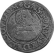 France Double Tournois 1636 Minor legend varieties exist KM# 32 Dombes / Duchy / Standard Coinage GASTON. VSV. F. DE. LA. SOV. DOMB. coin obverse France Double Tournois 1636 Minor legend varieties exist KM# 32 Dombes / Duchy / Standard Coinage GASTON. VSV. F. DE. LA. SOV. DOMB. coin obverse