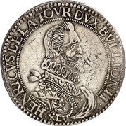 France ECU Bouillon & Sedan Coinage 1614 KM# 25 HENRICVS DE LA TOVR DVX BVLLION II XLV coin obverse France ECU Bouillon & Sedan Coinage 1614 KM# 25 HENRICVS DE LA TOVR DVX BVLLION II XLV coin obverse