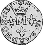 France Liard Marie de Montpensier 1615 KM# A22 M. P. DOMBAR. D. MONTISP coin obverse France Liard Marie de Montpensier 1615 KM# A22 M. P. DOMBAR. D. MONTISP coin obverse