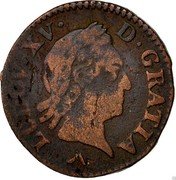 France Liard Louis XV 1770 W KM# 543.11 LUDOV XV D GRATIA coin obverse France Liard Louis XV 1770 W KM# 543.11 LUDOV XV D GRATIA coin obverse