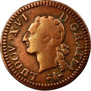 France Liard Louis XVI 1788 D KM# 585.5 LUDOV XVI D GRATIA coin obverse France Liard Louis XVI 1788 D KM# 585.5 LUDOV XVI D GRATIA coin obverse