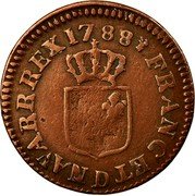 France Liard Louis XVI 1788 D KM# 585.5 FRANC ET D NAVARR REX 1788 coin reverse France Liard Louis XVI 1788 D KM# 585.5 FRANC ET D NAVARR REX 1788 coin reverse