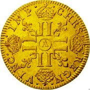 France Louis D'or Louis XIV 1644 A KM# 149.1 CHRS REGN VINC IMP A coin reverse France Louis D'or Louis XIV 1644 A KM# 149.1 CHRS REGN VINC IMP A coin reverse