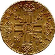 France Louis D'or Louis XIV 1646 B KM# 157.3 CHRS REGN VINC IMP B LL LL LL LL coin reverse France Louis D'or Louis XIV 1646 B KM# 157.3 CHRS REGN VINC IMP B LL LL LL LL coin reverse