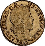 France Louis D'or Louis XIV 1652 AR KM# 157.2 LVD XIIII D G FR ET NAV REX 1652 coin obverse France Louis D'or Louis XIV 1652 AR KM# 157.2 LVD XIIII D G FR ET NAV REX 1652 coin obverse