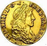 France Louis D'or Louis XIV 1665 Cow KM# 200.11 LVD XIIII D G FR ET NA RE BD 1665 coin obverse France Louis D'or Louis XIV 1665 Cow KM# 200.11 LVD XIIII D G FR ET NA RE BD 1665 coin obverse