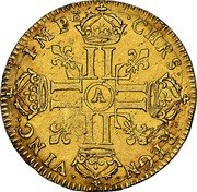 France Louis D'or Louis XIV 1668 A KM# 219.1 CHRS REGN VINC IMP A LL LL LL LL coin reverse France Louis D'or Louis XIV 1668 A KM# 219.1 CHRS REGN VINC IMP A LL LL LL LL coin reverse