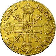 France Louis D'or Louis XIV 1672 L KM# 200.6 CHRS REGN VINC IMP L LL LL LL LL coin reverse France Louis D'or Louis XIV 1672 L KM# 200.6 CHRS REGN VINC IMP L LL LL LL LL coin reverse
