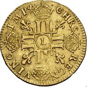 France Louis D'or Louis XIV 1675 L KM# 219.7 CHRS REGN VINC IMP L LL coin reverse France Louis D'or Louis XIV 1675 L KM# 219.7 CHRS REGN VINC IMP L LL coin reverse