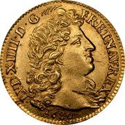 France Louis D'or Louis XIV 1680 A KM# 236.1 LVD XIIII D G FR ET NAV REX 1680 coin obverse France Louis D'or Louis XIV 1680 A KM# 236.1 LVD XIIII D G FR ET NAV REX 1680 coin obverse