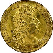 France Louis D'or Louis XIV 1684 A KM# 256.1 LVD XIIII D G FR ET NAV REX 1684 coin obverse France Louis D'or Louis XIV 1684 A KM# 256.1 LVD XIIII D G FR ET NAV REX 1684 coin obverse