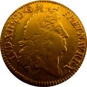 France Louis D'or Louis XIV 1690 A KM# 278.1 LVD XIIII D G FR ET NAV REX coin obverse