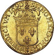 France Louis D'or Louis XIV 1690 Crowned M KM# 278.21 SIT NOMEN DOMINI BENEDICTVM 1690 coin reverse